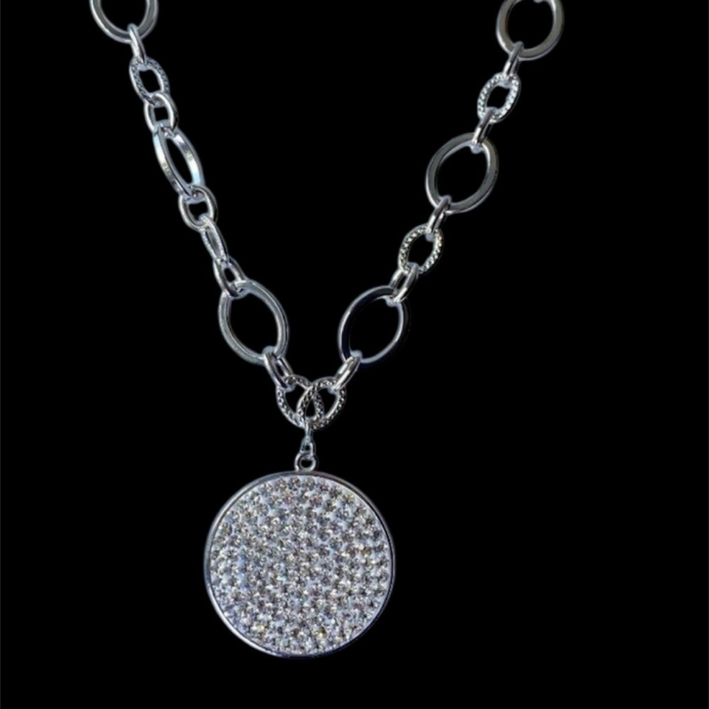 FAC Pave Crystal Pave Silver Tone Statement Necklace​